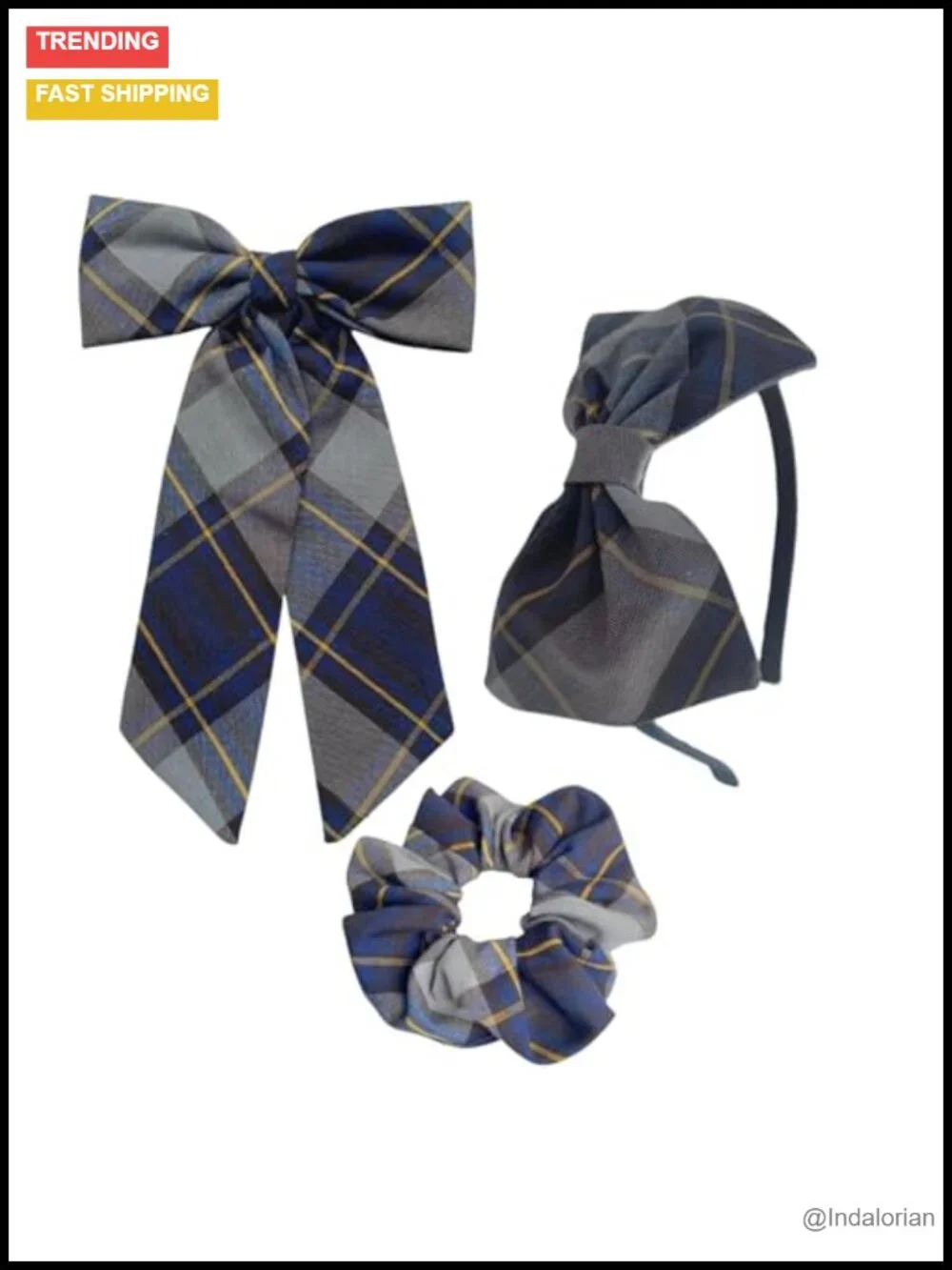 3pc Plaid Hair Bow Set with Headband and Scrunchie School Hair Accessories